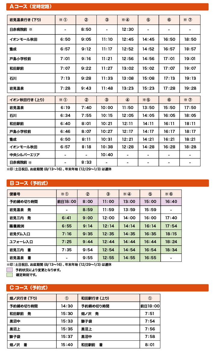 秋田市マイタウンバス南部線／河辺地域時刻表