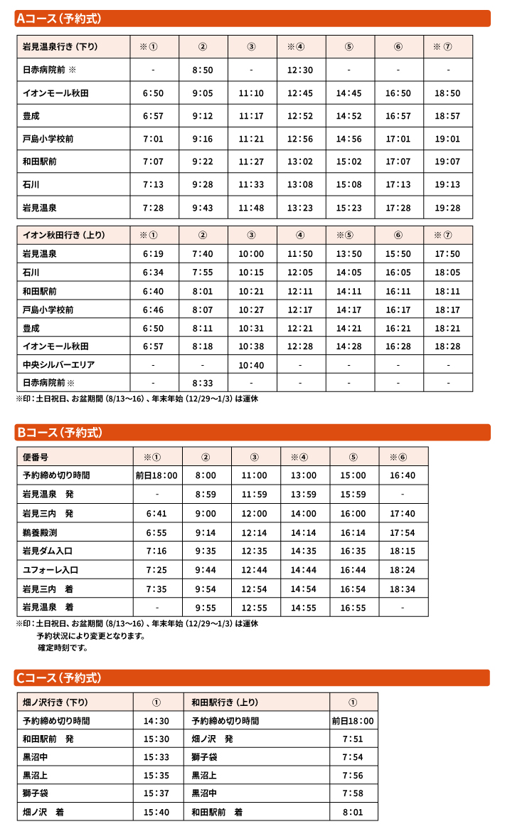 秋田市マイタウンバス南部線／河辺地域時刻表
